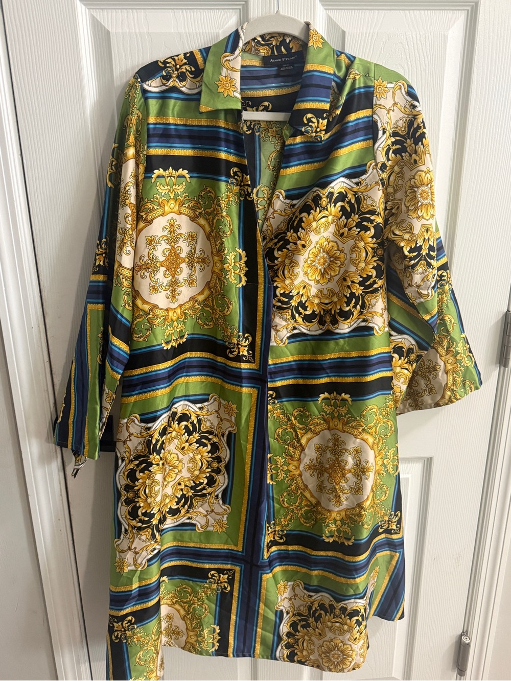 Ashley Stewart Size 18/20 Baroque Print Wrap Dress Satin Versace-Inspired Plus